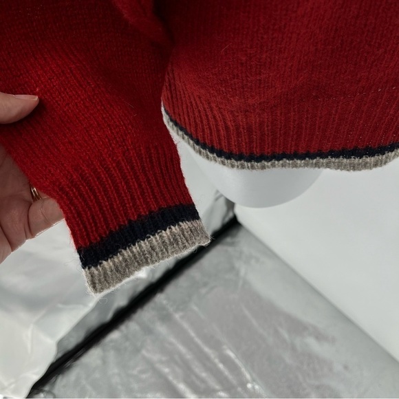 Vintage Code Bleu Womens 100% Shetland Wool Cardigan Red Grandpa Classic Trim - Picture 4 of 7